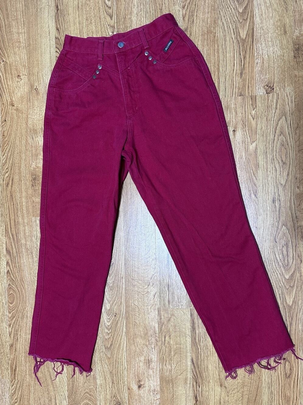 Vtg Rockies Red Bareback Jeans Upcycled Raw Hem Ankle Cropped 34x27